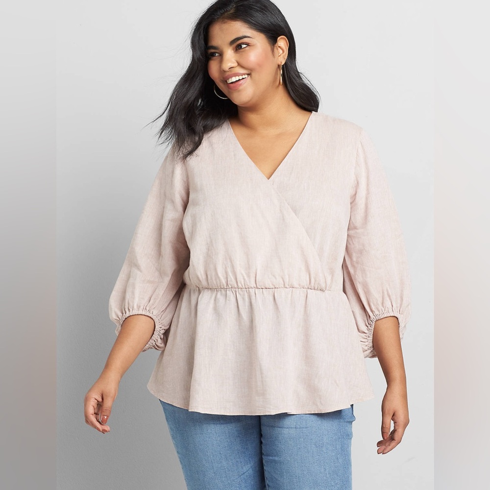 Lane Bryant Linen Crossover Peplum Top